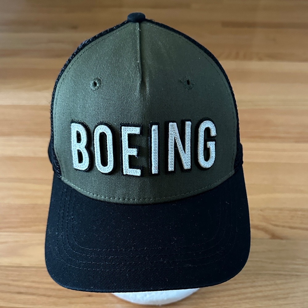 Boeing Mesh Back Cap Hat Black Khaki Red Canoe